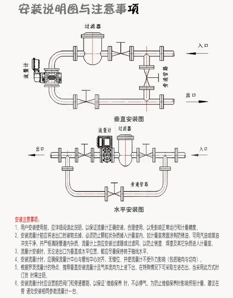 羅茨容積式流量計(jì)安裝說(shuō)明圖